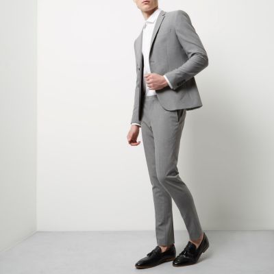 Grey super skinny suit trousers